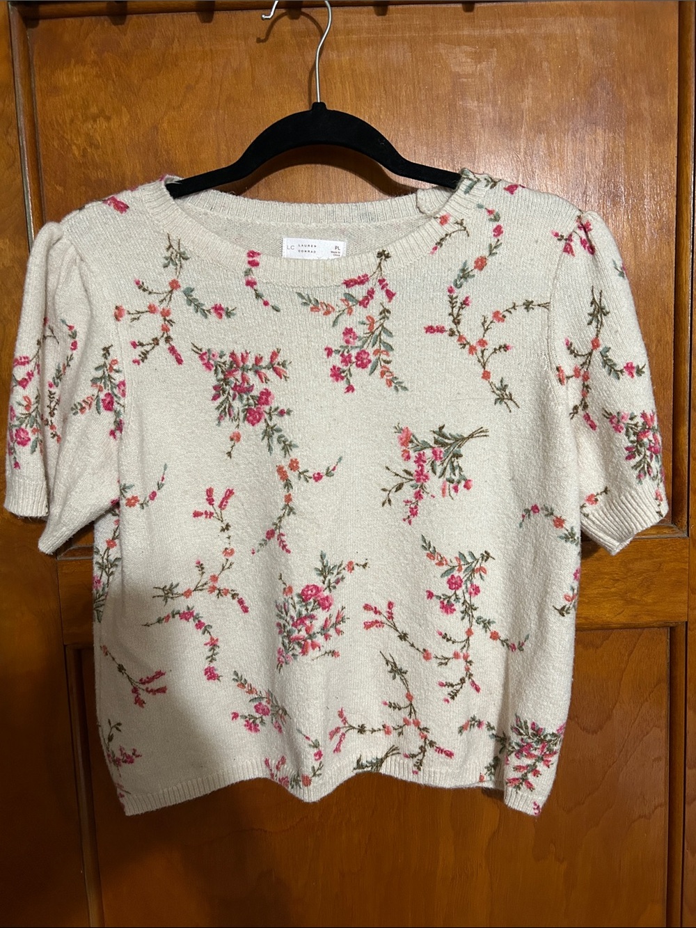 LC Lauren Conrad Cream Floral Puff-Sleeve Sweater Top